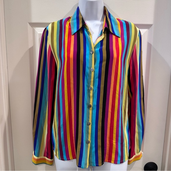 Jones New York Colorful Striped Pride Button-Up Shirt size 10 - Picture 1 of 7